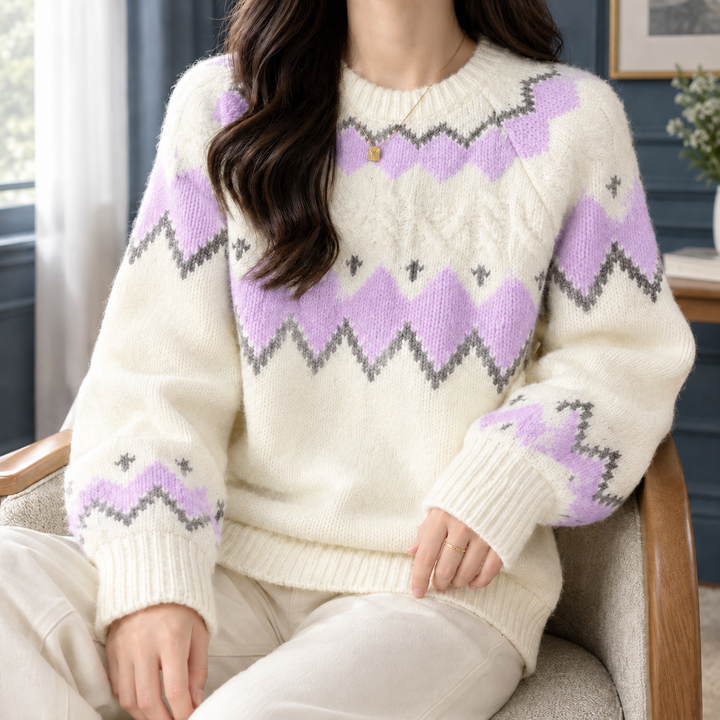 Eunice - Women's Fair Isle jumper in Purple – front view
