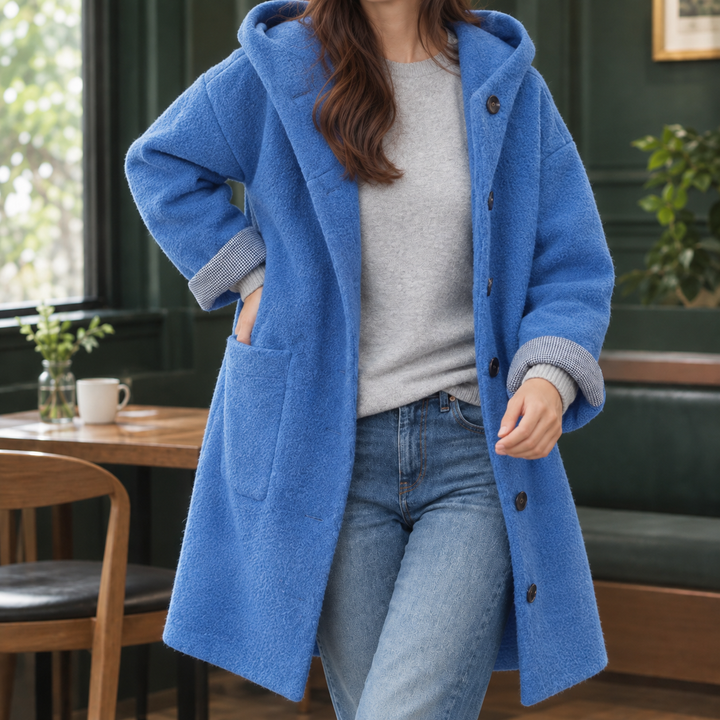 Cirencester women's hooded coat in Blue – front view