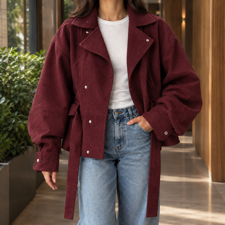 Rosedale women's biker jacket in Burgundy – front view