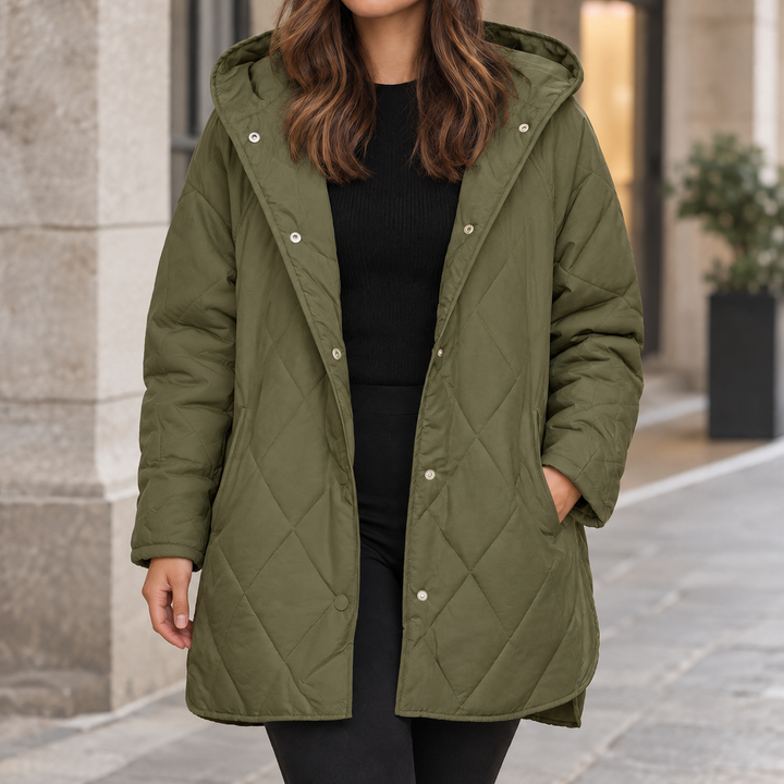 Highgate women's quilted jacket in Khaki Green – front view