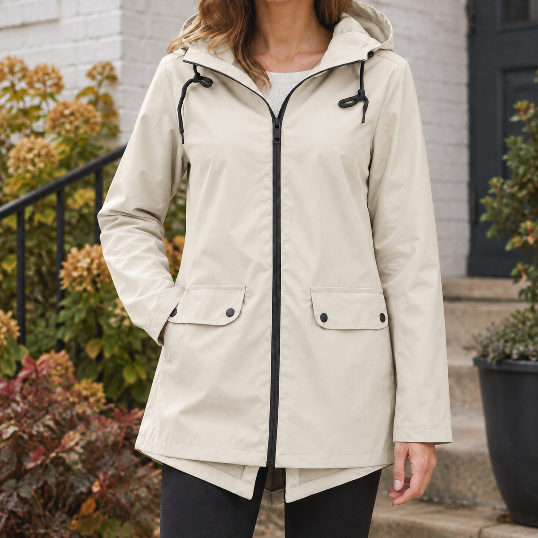 Warwick women's hooded jacket in Cream – front view