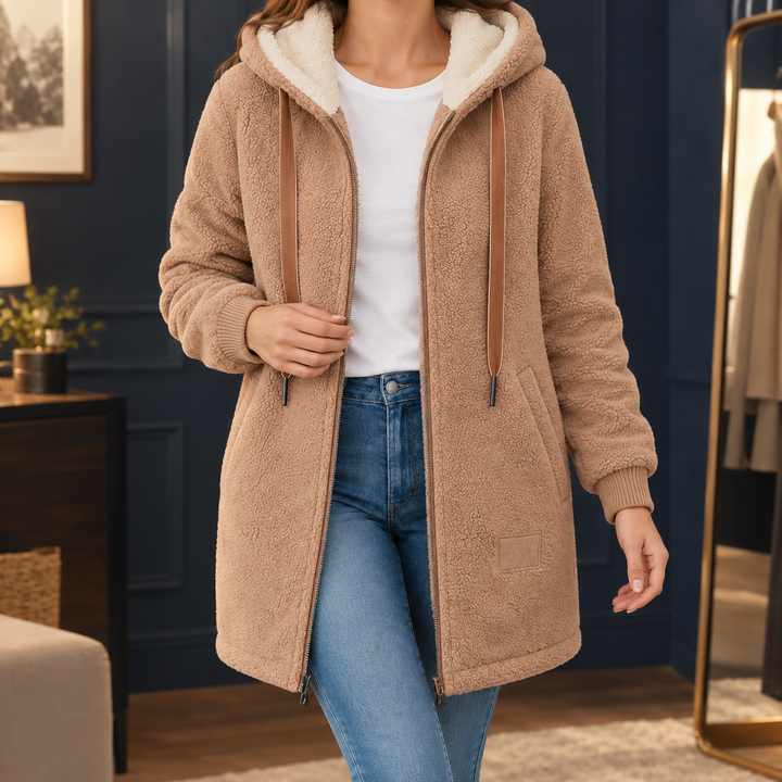 Helmsley women's hooded fleece jacket in Camel – front view