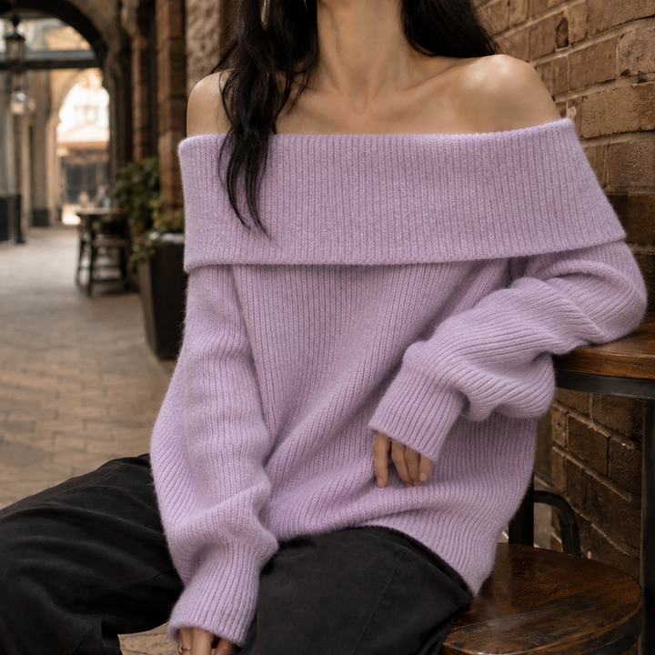 Dorothy - Women's off-shoulder jumper in Purple – front view