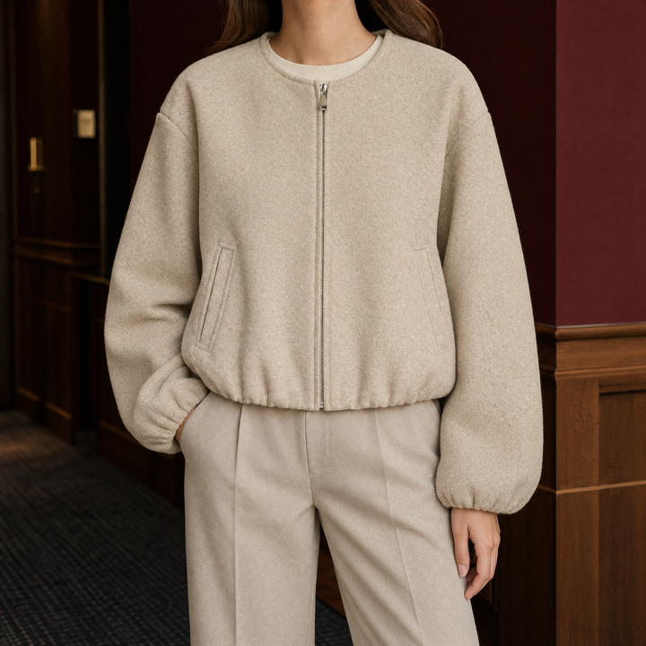 Avebury women's cropped bomber jacket in Beige – front view