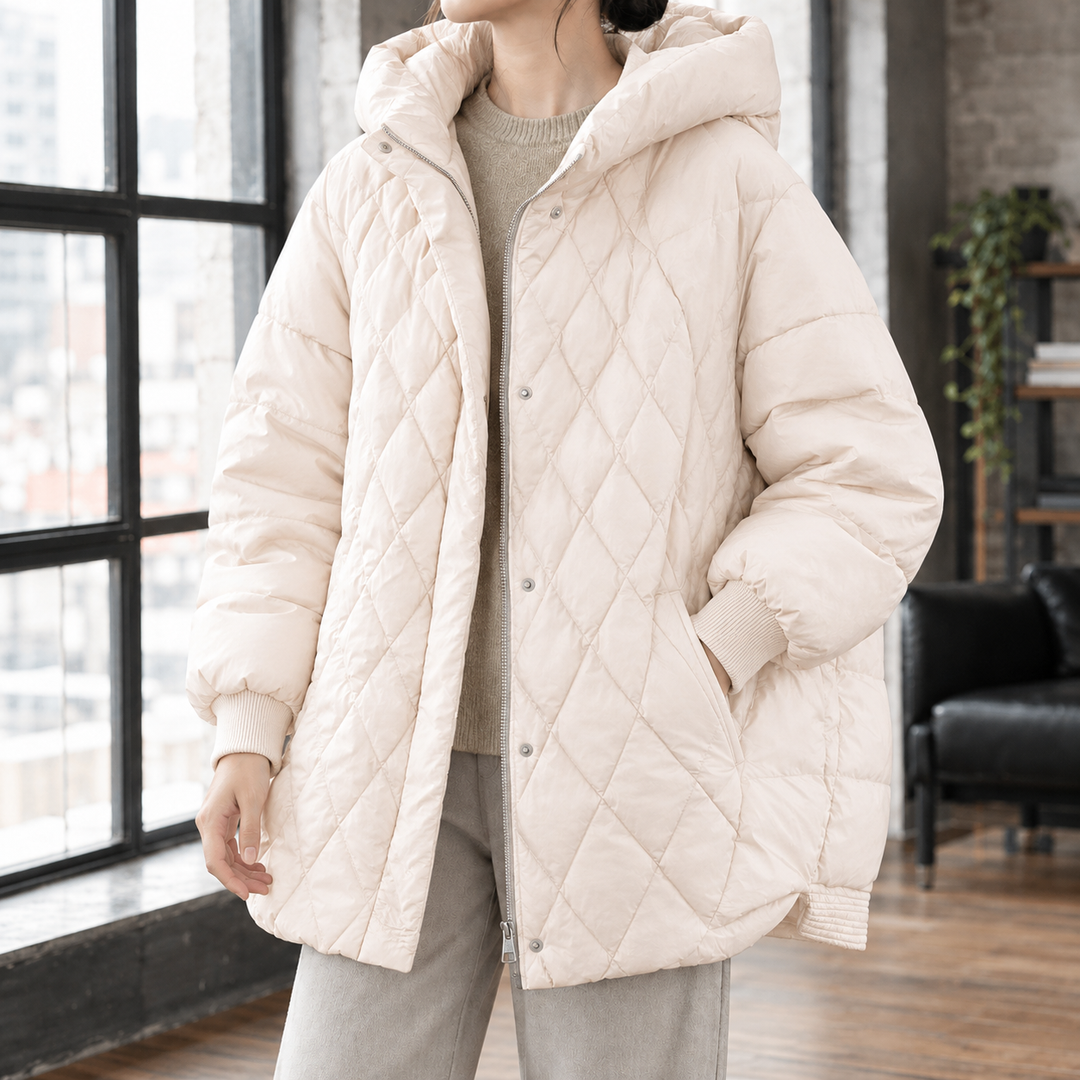Masham women's puffer jacket in Ivory – front view