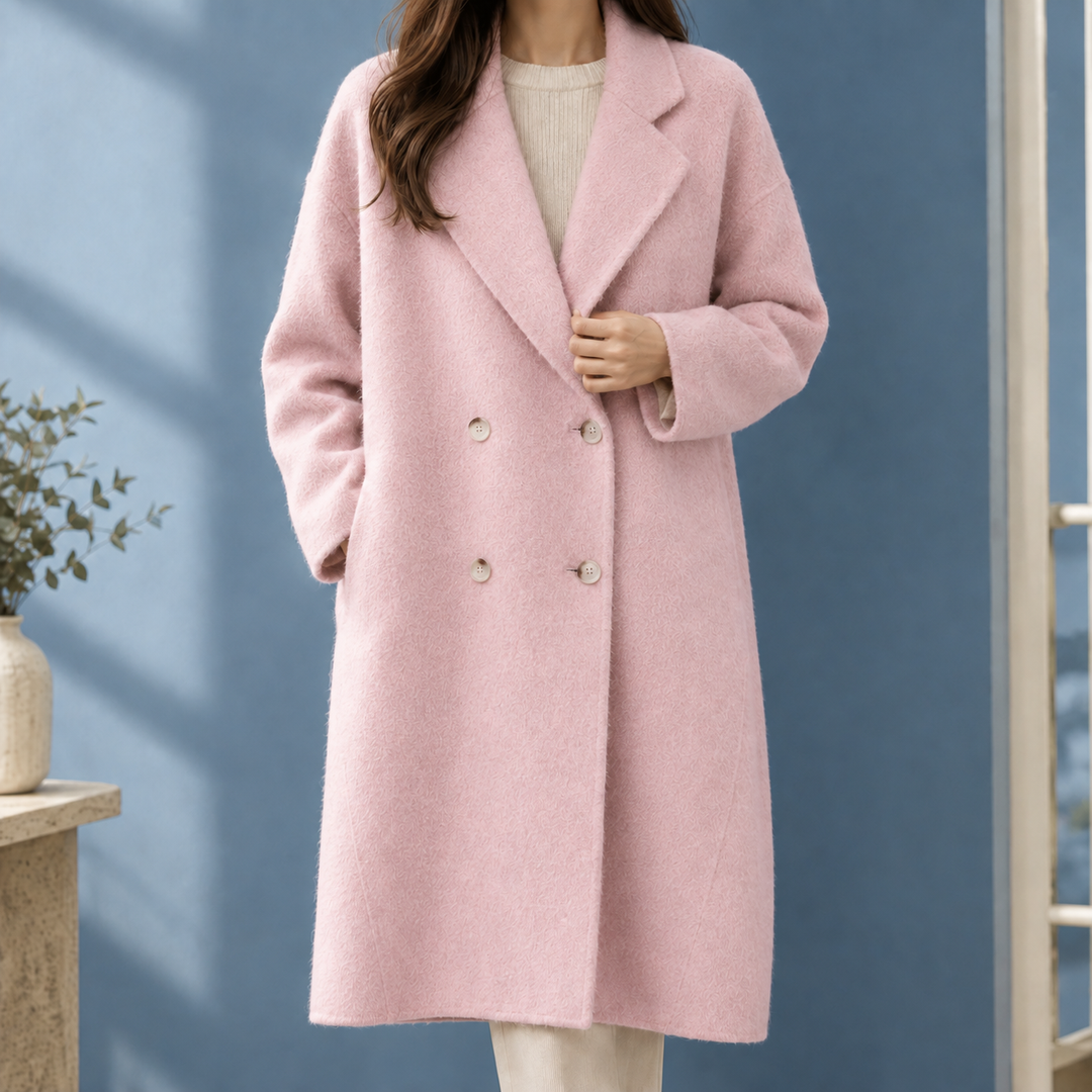 Alresford women's wool cocoon coat in Pink – front view