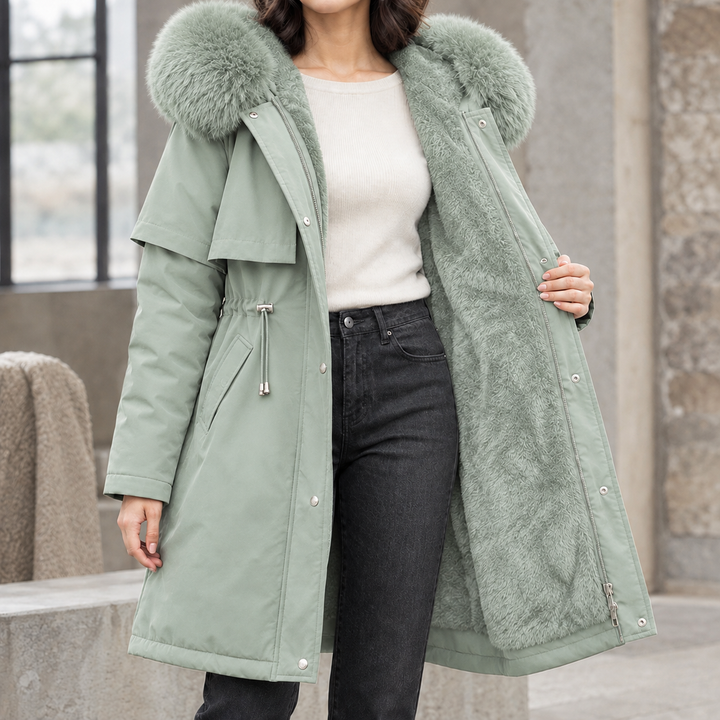 Culross women's hooded parka in Sage Green – front view