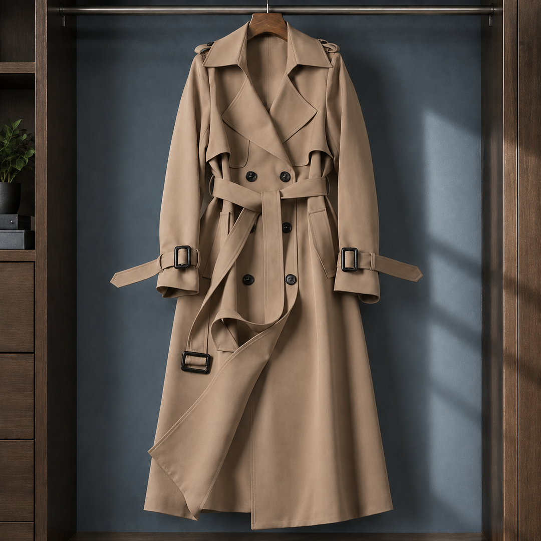 Romsey women's trench coat in Camel – front view