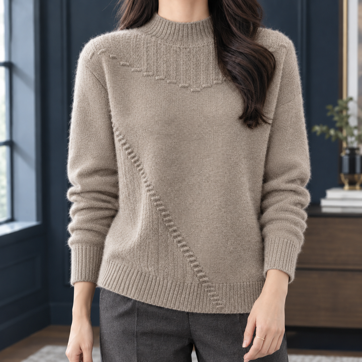 Women's Textured Yoke Mock Neck Jumper – Thora – Camel – front view