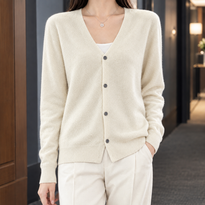 Fflur - Women's fine wool cardigan in Cream – alternate view