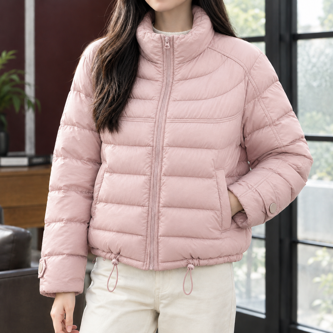 Montrose women's cropped puffer jacket in Pink – front view