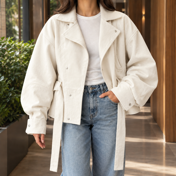 Rosedale women's biker jacket in Cream – front view