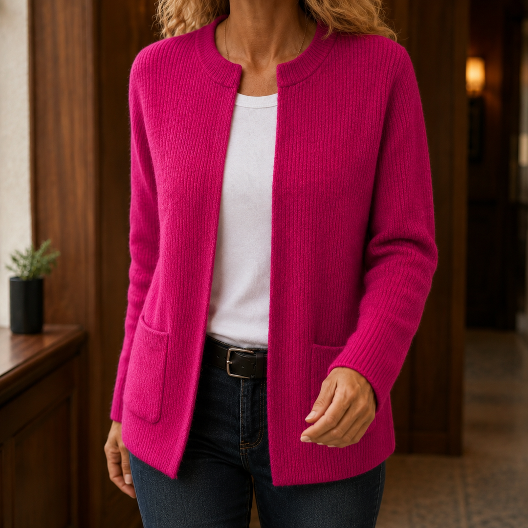 Aldith - Women's zip-through cardigan in Pink – alternate view