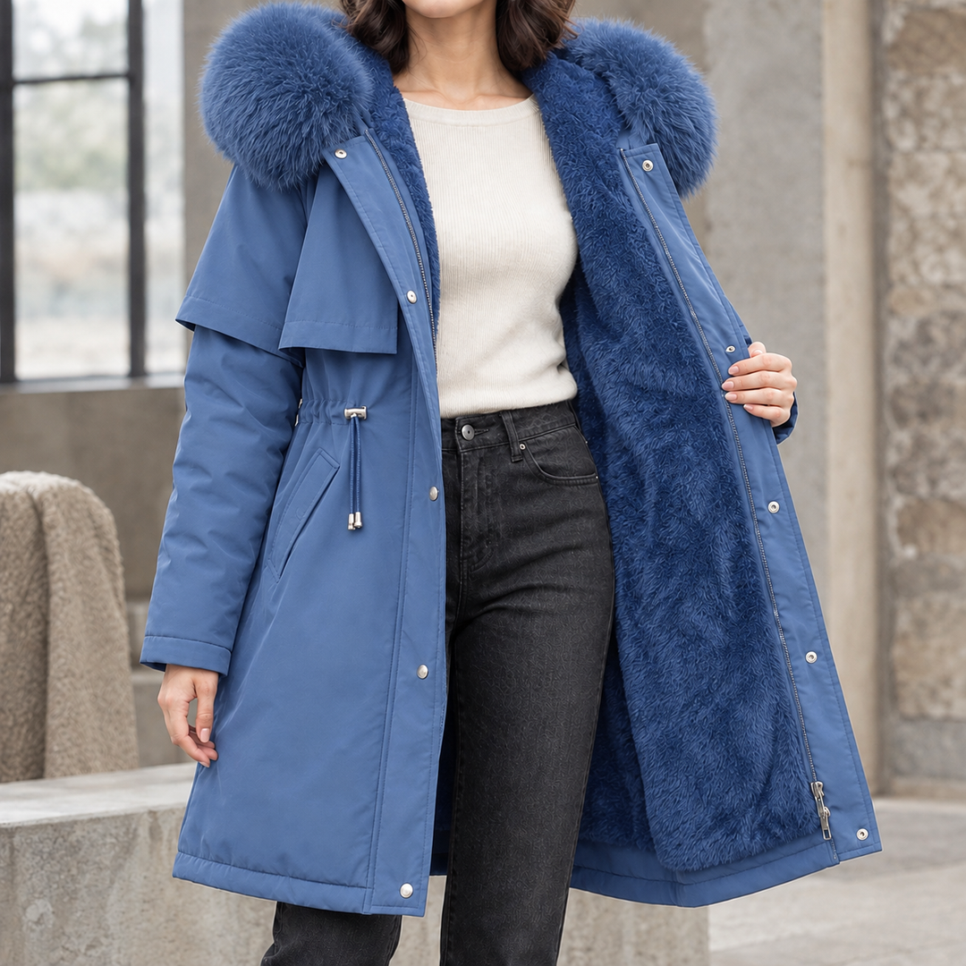 Culross women's hooded parka in Haze Blue – front view