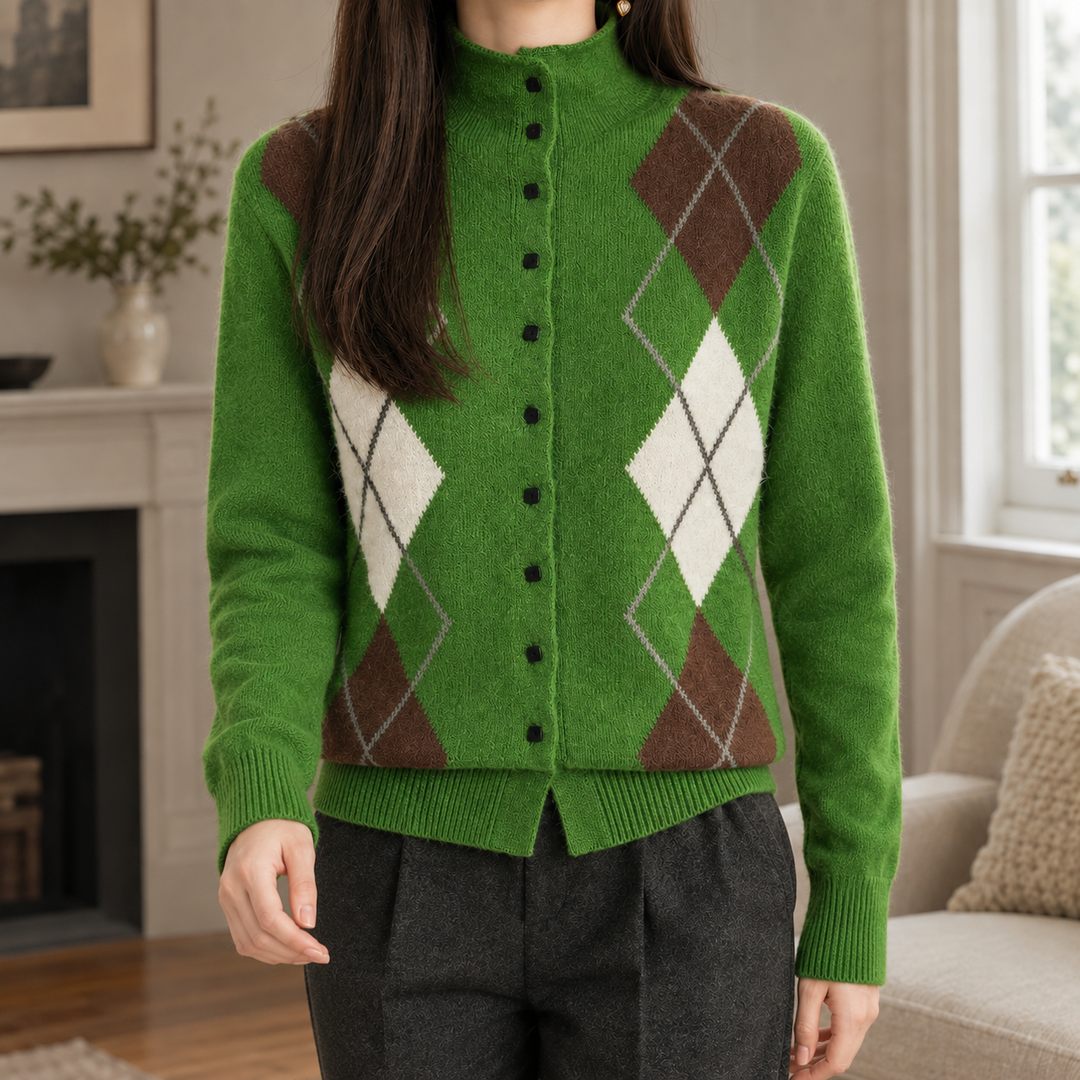Women's argyle cardigan Wenna in Green – front view