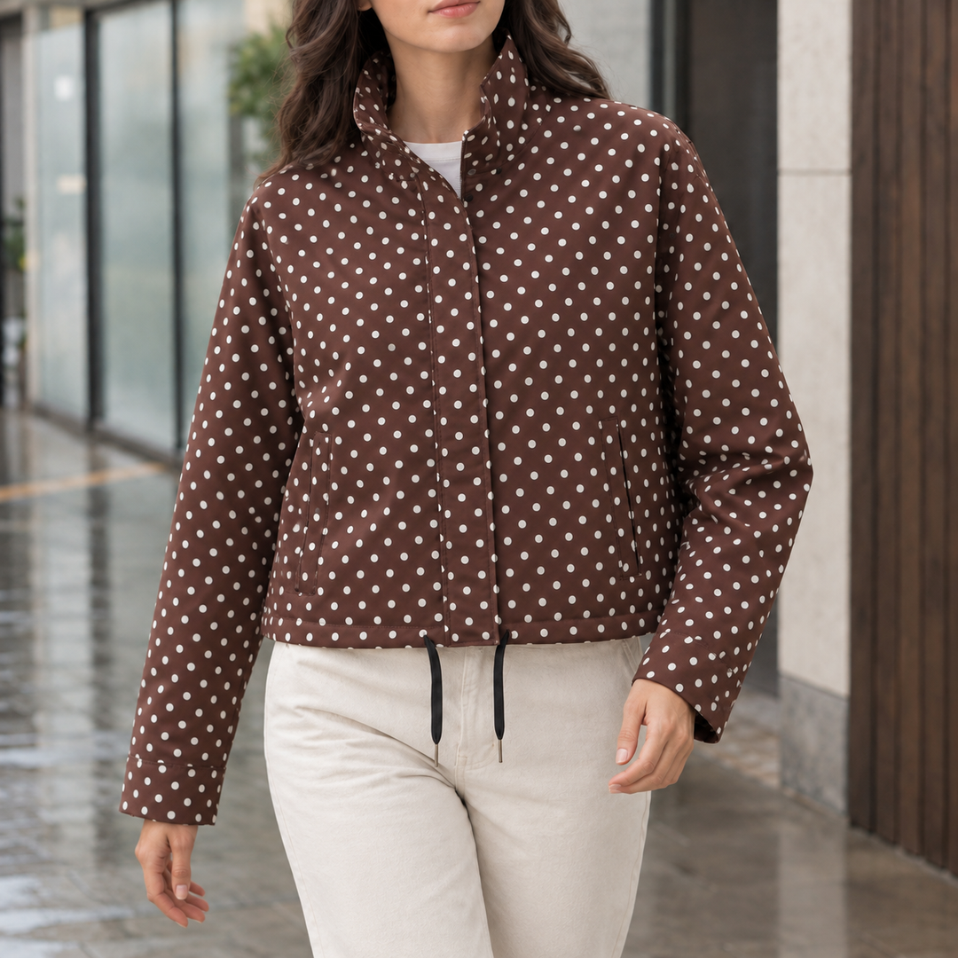 Ullswater women's polka dot jacket in Brown – front view