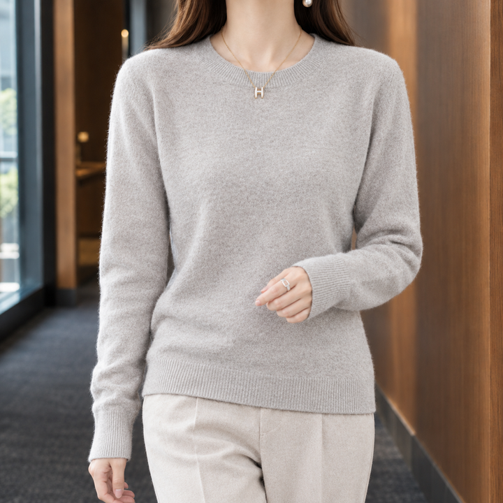 Women's wool crew neck jumper Kathleen in Light Grey – product view