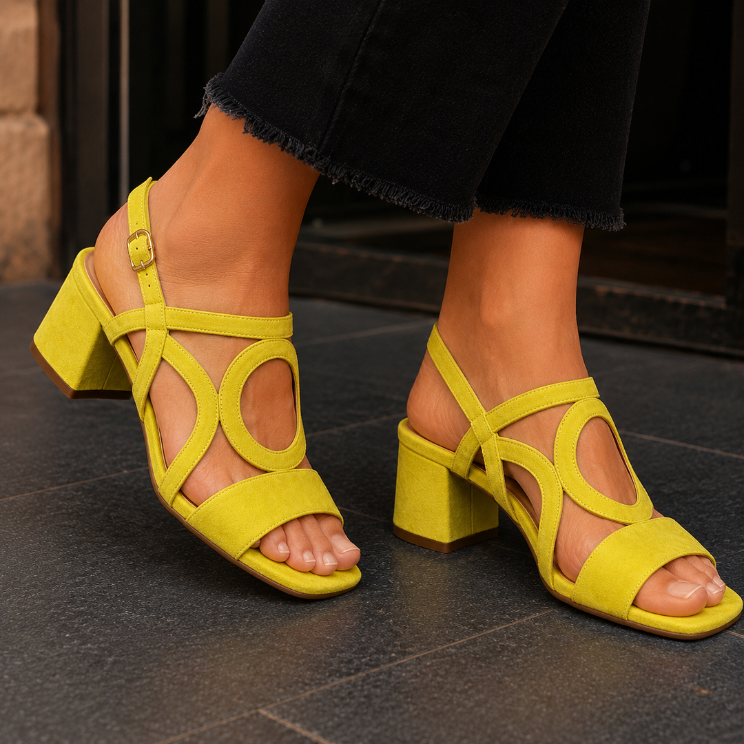Women's Orthopaedic Suede-Look Block Heel Sandals Alessi – Yellow – front