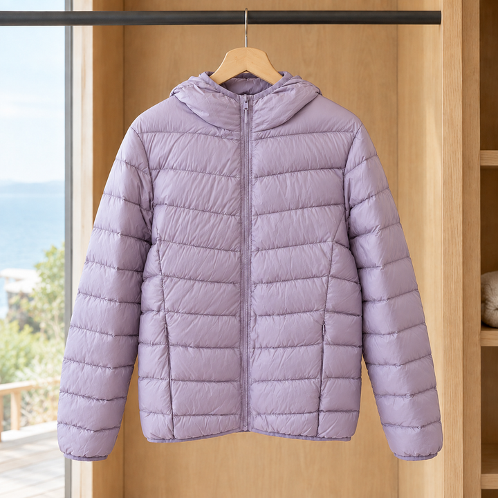 Rothbury women's hooded puffer jacket in Lilac – front view