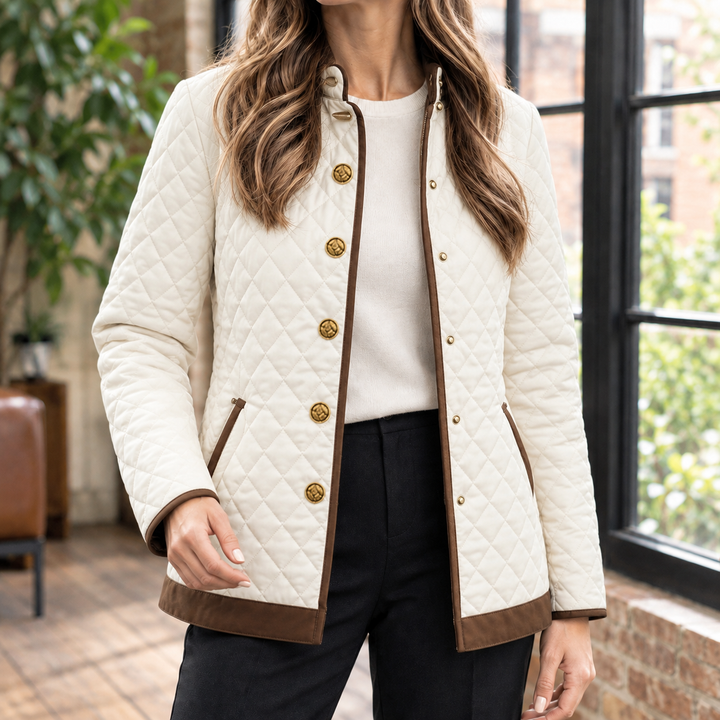 Tiverton women's quilted jacket in Cream – front view