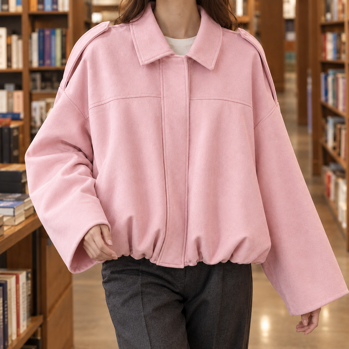 Lamberhurst women's suede-effect bomber jacket in Pink – front view
