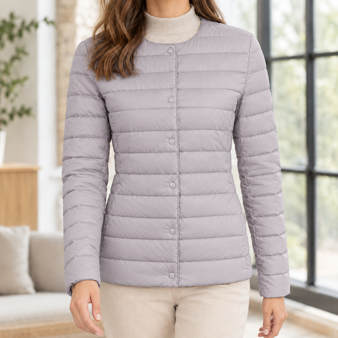 Swanage women's quilted down jacket in Grey – front view