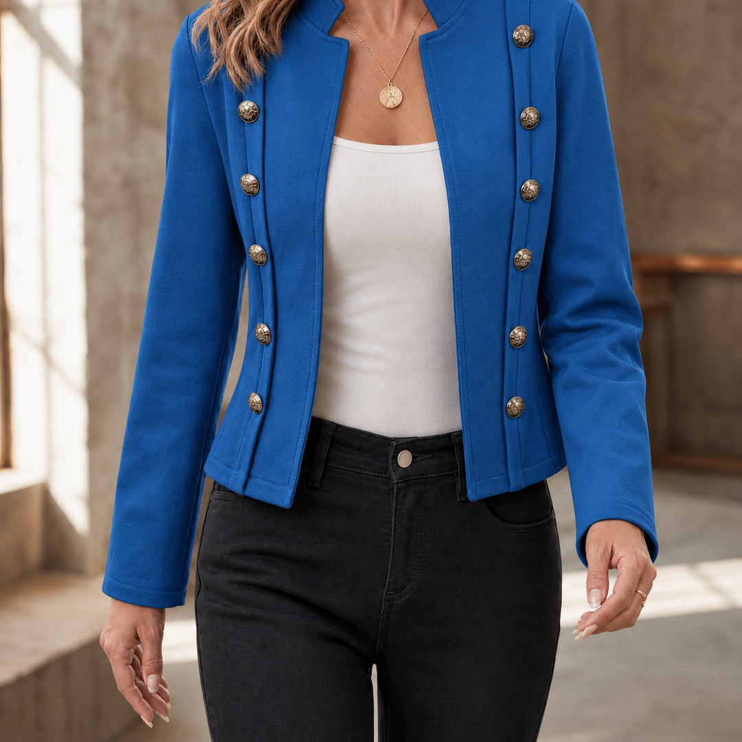 Tobermory women's military jacket in Blue – front view