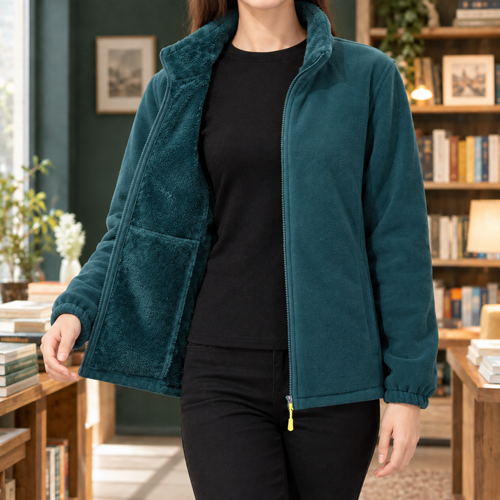 Totnes women's fleece jacket in Teal – front view, open
