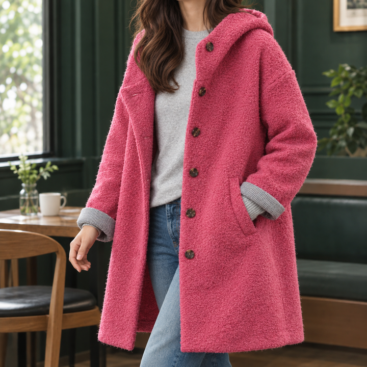 Cirencester women's hooded coat in Raspberry – front view