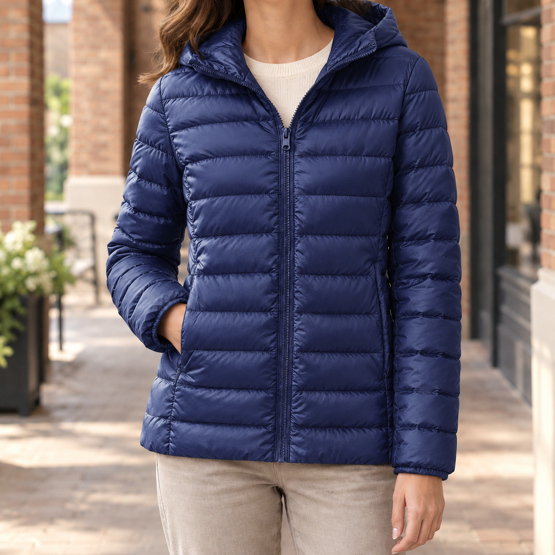 Goring women's puffer jacket in Navy – front view