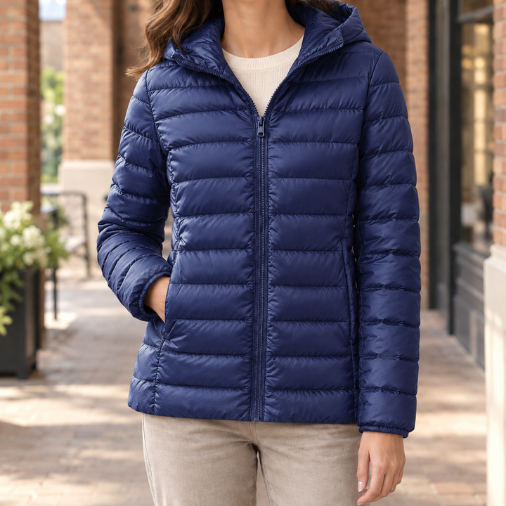 Goring women's puffer jacket in Navy – front view