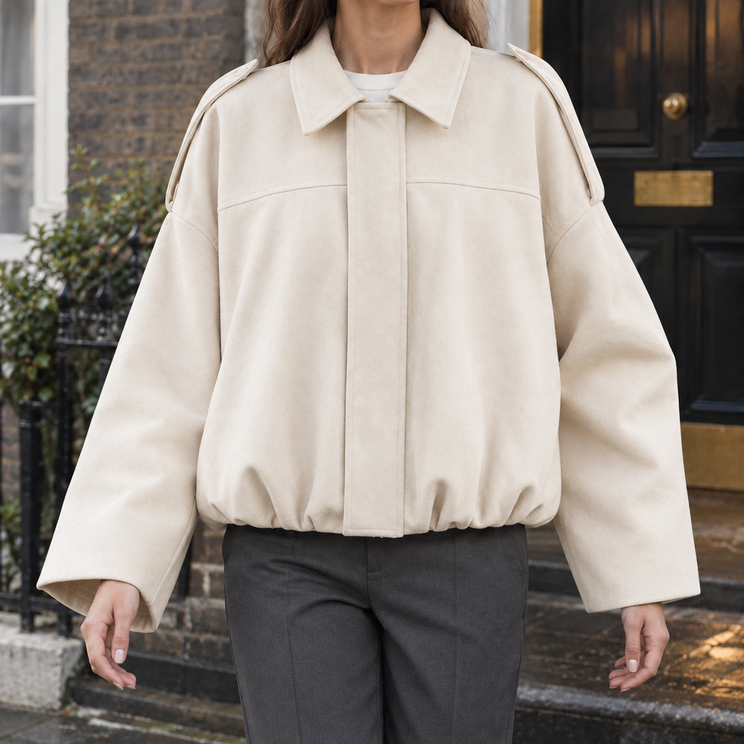 Lynton - Women's suede-effect bomber jacket in Ivory – front view