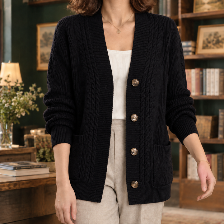 Women's cable knit cardigan Petula in Black – alternate view