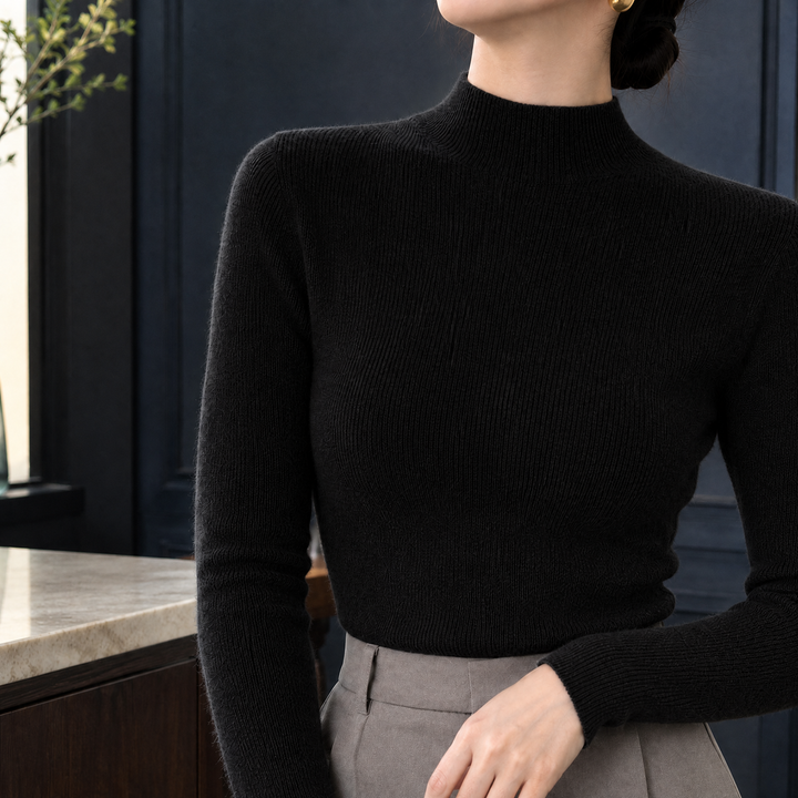 Cassandra - Women's mock neck jumper in Black – front view