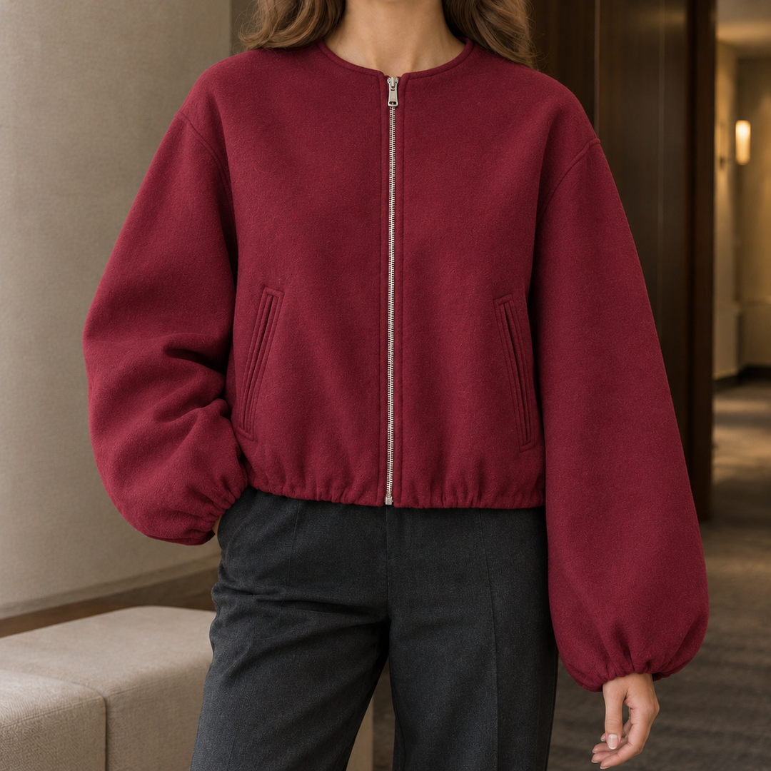 Tunbridge women's balloon-sleeve jacket in Burgundy – front view