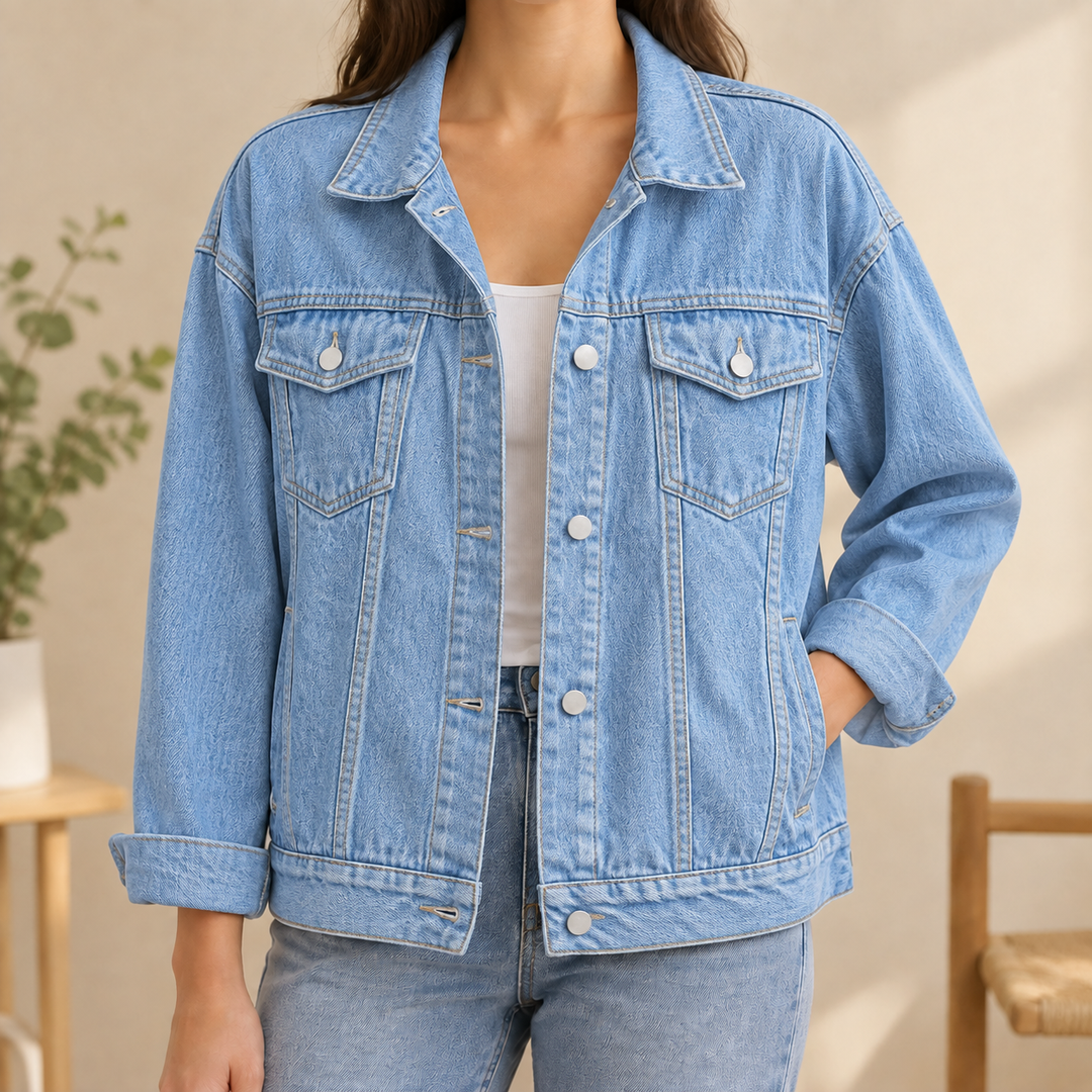 Women's Relaxed Denim Jacket with Four Pockets Tamsyn – Light Denim – front