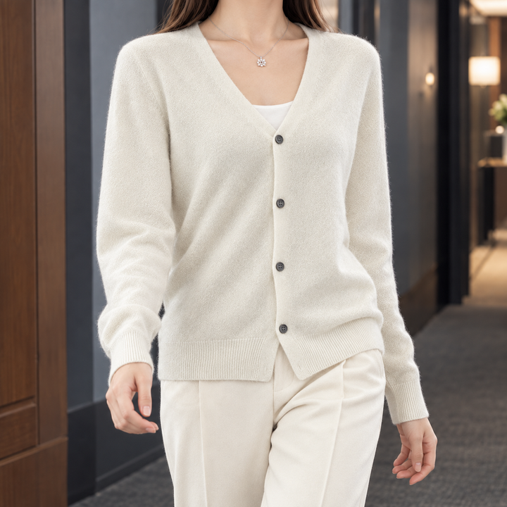 Fflur - Women's fine wool cardigan in White – alternate view