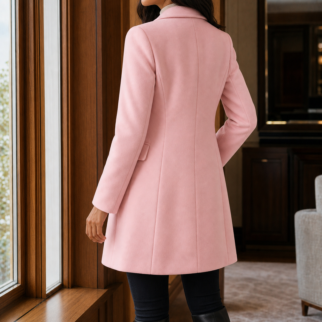 Women's Tailored Wool-Look Coat with Notch Lapels – Appleby – Light Pink – back view