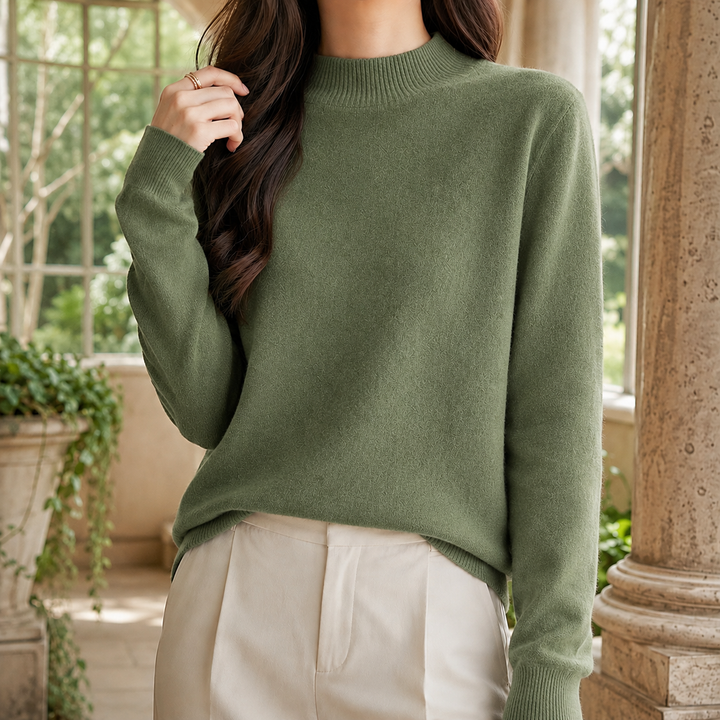 Marisa - Women's mock neck jumper in Green – front view