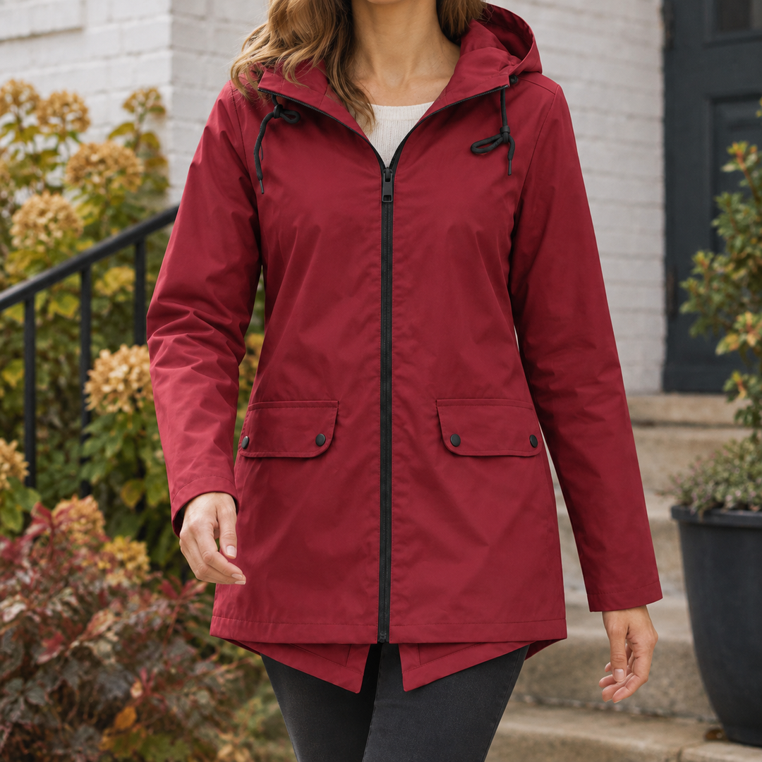 Warwick women's hooded jacket in Burgundy – front view