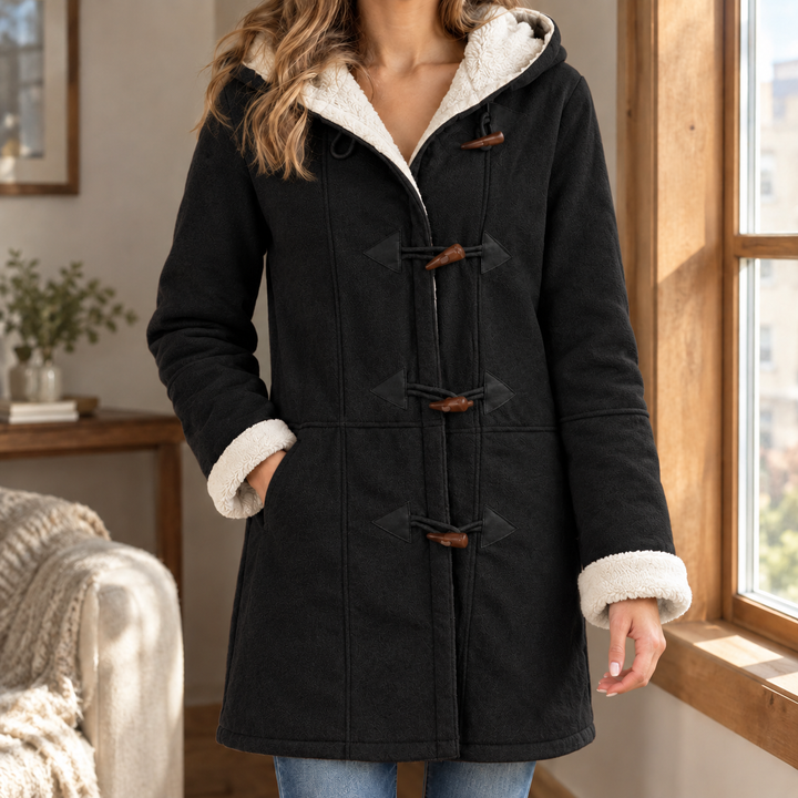Selkirk women's duffle coat in Black – front view