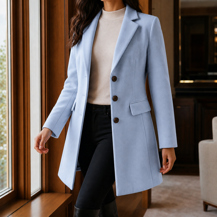 Women's Tailored Wool-Look Coat with Notch Lapels – Appleby – Light Blue – front view