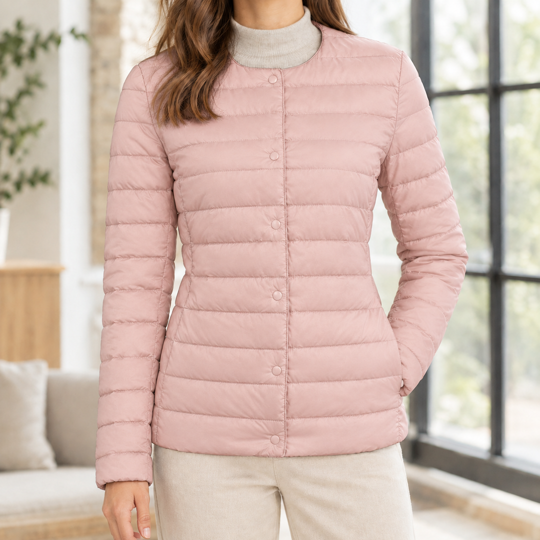 Swanage women's quilted down jacket in Pink – front view