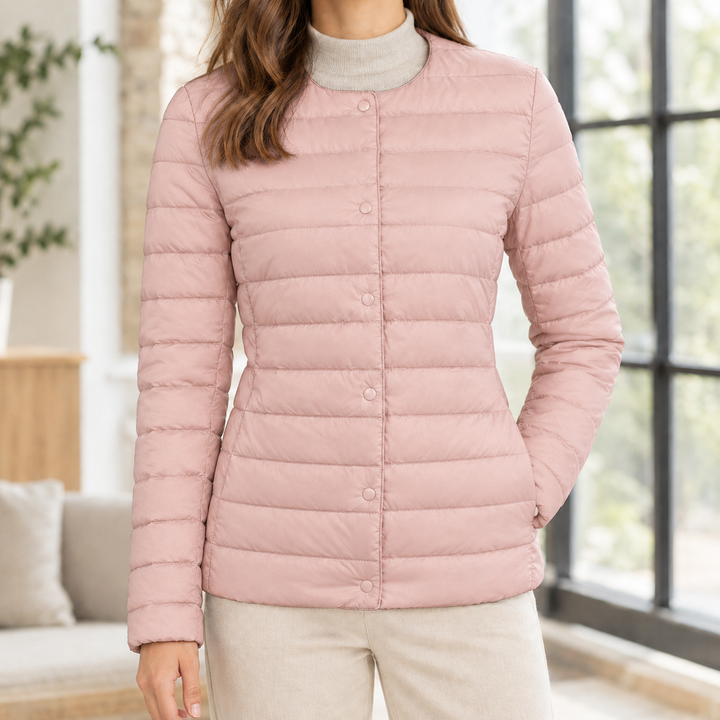 Swanage women's quilted down jacket in Pink – front view