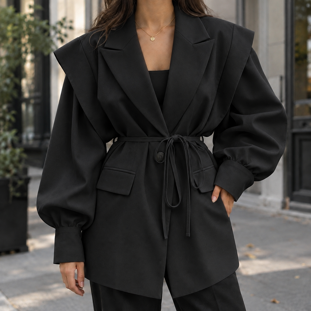 Peebles women's belted blazer in Black – front view