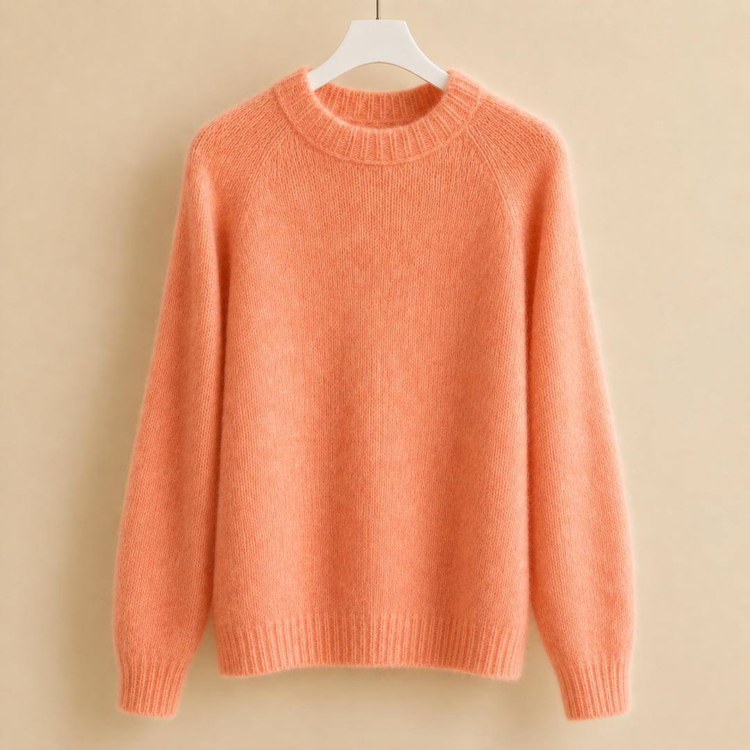 Debbie - Women's brushed knit jumper in Coral – front view