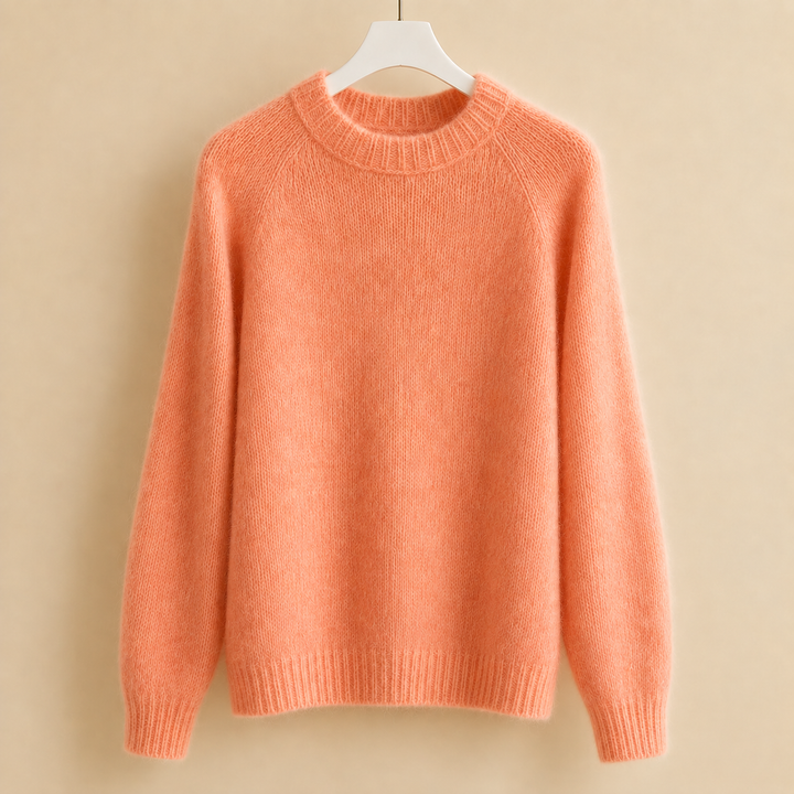 Debbie - Women's brushed knit jumper in Coral – front view