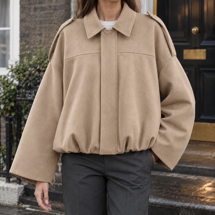 Lynton - Women's suede-effect bomber jacket in Camel – front view