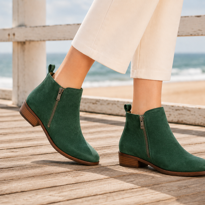 Women's Orthopaedic Side-Zip Ankle Boots Conti – Green – on foot