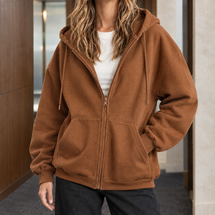 Women's zip-up hoodie Sheila in Brown – alternate view